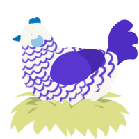 Perseus, a white and indigo chicken with a lace pattern