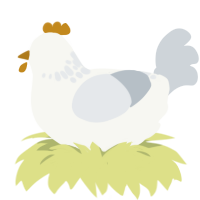 A white and mist chicken with a neck-speckle pattern