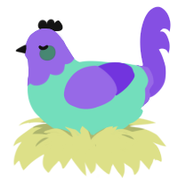 Jazzercise, a mint and blurple chicken with a head pattern
