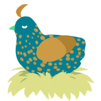 A sea and gold chicken with a speckle pattern