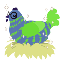 hypoglycemia, a ochre and amethyst chicken with a bar pattern