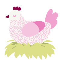 Aphrodite, a white and pink chicken with a double-lace pattern