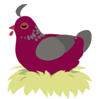 A maroon and grey chicken with a neck-speckle pattern