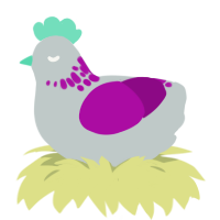 A silver and plum chicken with a neck-speckle pattern