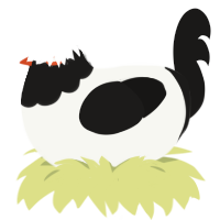 A white and sable chicken with a head pattern