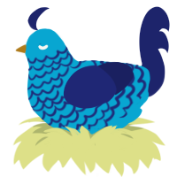Jelly, a cerulean and navy chicken with a lace pattern