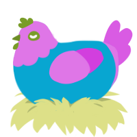 A cerulean and orchid chicken with a head pattern