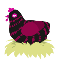 Cain, a sable and maroon chicken with a bar pattern