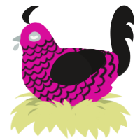 Draculaura, a fuchsia and sable chicken with a lace pattern