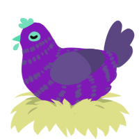 Gumdrop, a violet and overcast chicken with a bar pattern