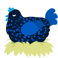 A tumblr and ultramarine chicken with a speckle pattern