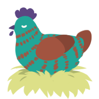 copper, a turquoise and russet chicken with a bar pattern