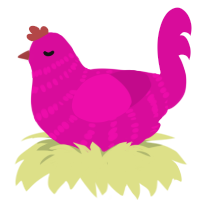 A fuchsia chicken with a bar pattern