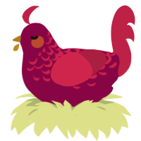A maroon and crimson chicken with a half-lace pattern