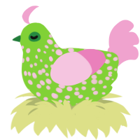 (unnamed), a grass and pink chicken with a speckle pattern