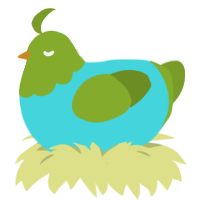 Globus, a aqua and chartreuse chicken with a head pattern