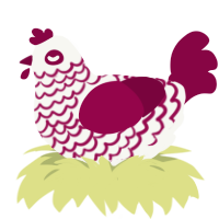 Frozen berry, a white and maroon chicken with a lace pattern