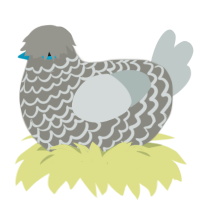 A rock, a ash and silver chicken with a lace pattern