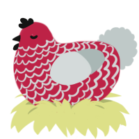 A crimson and silver chicken with a lace pattern