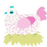 (unnamed), a white and pink chicken with a speckle pattern
