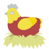 french fry, a red and yellow chicken with a head pattern