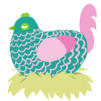 A turquoise and pink chicken with a lace pattern