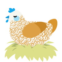 MAN, a white and orange chicken with a double-lace pattern