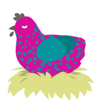fae flu, a fuchsia and teal chicken with a speckle pattern