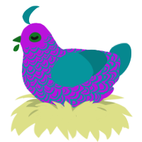 Wist, a amethyst and teal chicken with a double-lace pattern