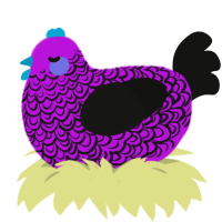 Peck, a amethyst and black chicken with a double-lace pattern