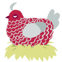 A crimson and silver chicken with a lace pattern