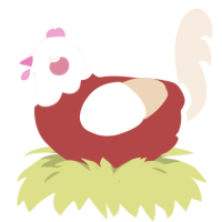 Penelope, a red and cream chicken with a head pattern
