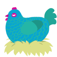 A cerulean and turquoise chicken with a lace pattern