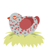 A silver and red chicken with a speckle pattern