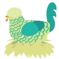 A lemon and turquoise chicken with a lace pattern