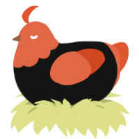spooky, a black and vermilion chicken with a head pattern