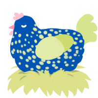 lemon and blues, a ultramarine and lemon chicken with a speckle pattern