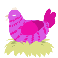 very bright thing, a orchid and fuchsia chicken with a bar pattern