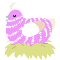 Raspberry Cream, a lavender and cream chicken with a bar pattern