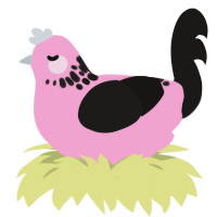 A pink and sable chicken with a neck-speckle pattern