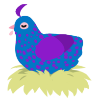 James P Sullivan, a sapphire and violet chicken with a speckle pattern