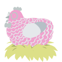 LycheeMon, a pink and mist chicken with a lace pattern