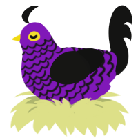 A violet and black chicken with a lace pattern
