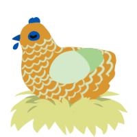 A orange and gluppy chicken with a lace pattern