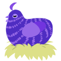 A indigo and blurple chicken with a bar pattern