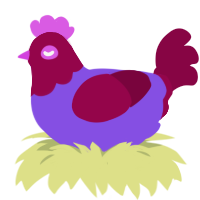 A blurple and maroon chicken with a head pattern