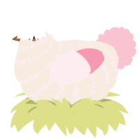 Num numz, a cream and rose chicken with a bar pattern