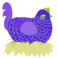 Crayon, a indigo and blurple chicken with a lace pattern