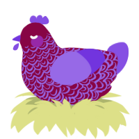 A maroon and blurple chicken with a double-lace pattern