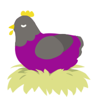 Mildred II, a plum and grey chicken with a head pattern